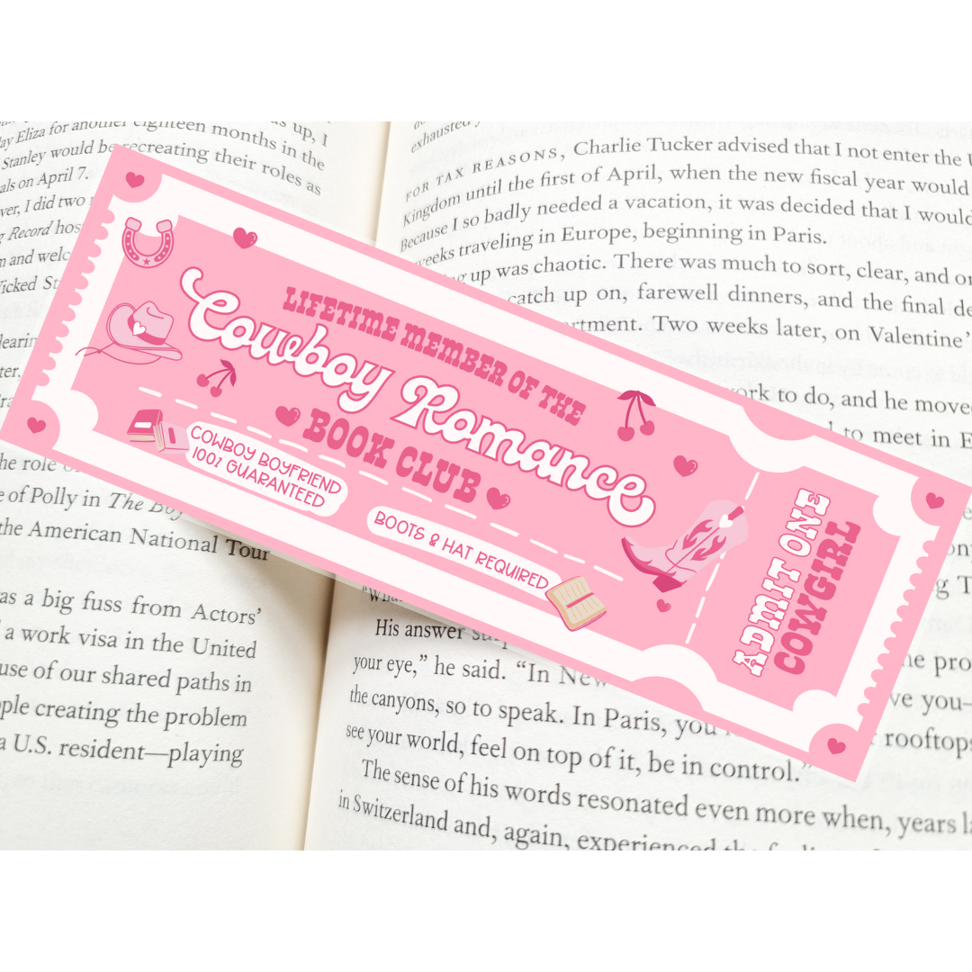 Cowboy Romance Book Club Ticket Bookmark