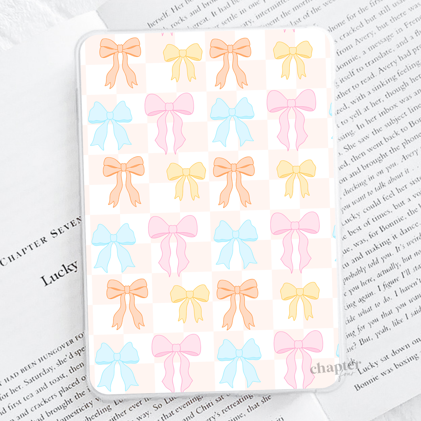 Pastel Bows Checkered E-Reader Insert