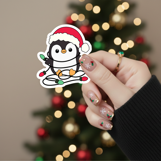 Festive Penguin With Lights Sticker