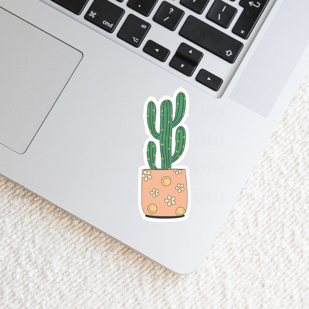 Cactus plant sticker on a laptop