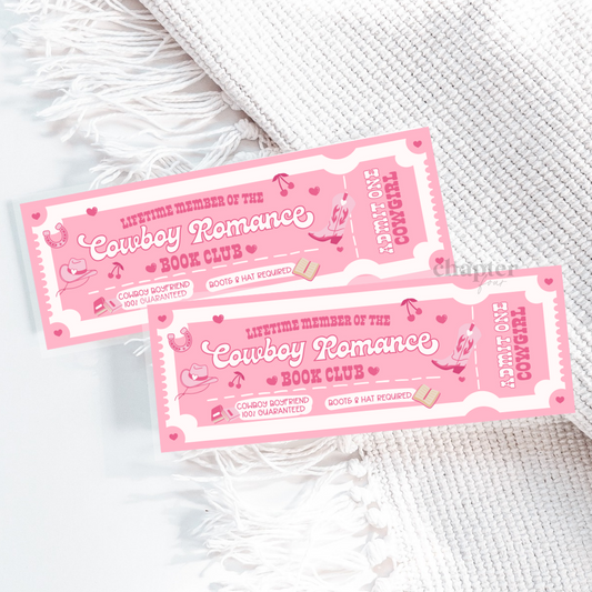 Cowboy Romance Book Club Ticket Bookmark